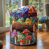Canasta de ropa acolchada con estampado familia de ranas