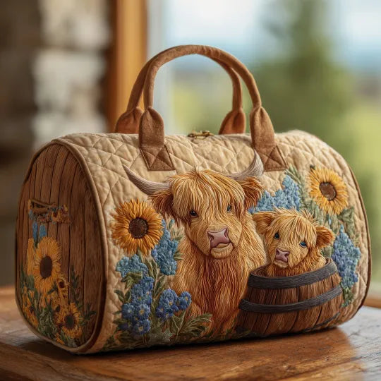 Bolso de viaje acolchado con estampado vaca escocesa