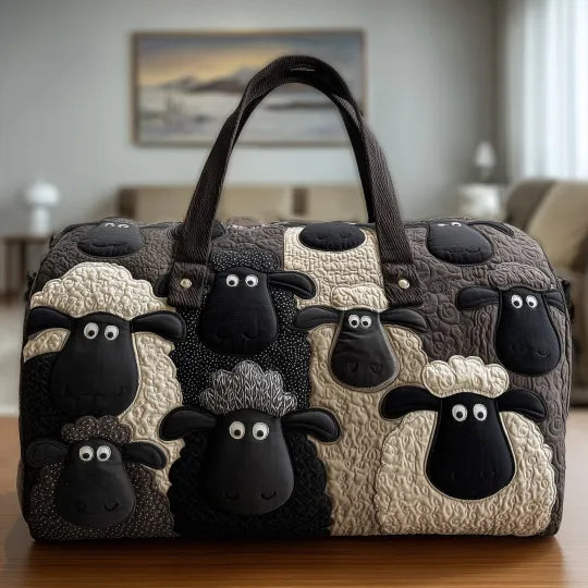 Bolso de viaje acolchado con estampado ovejas en el verde