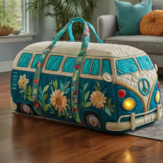 Bolso de viaje acolchado con estampado hippiebus en viaje