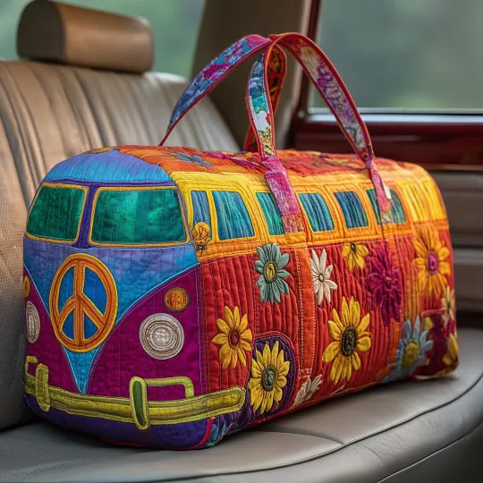 Bolso de viaje acolchado con estampado hippiebus en estilo retro