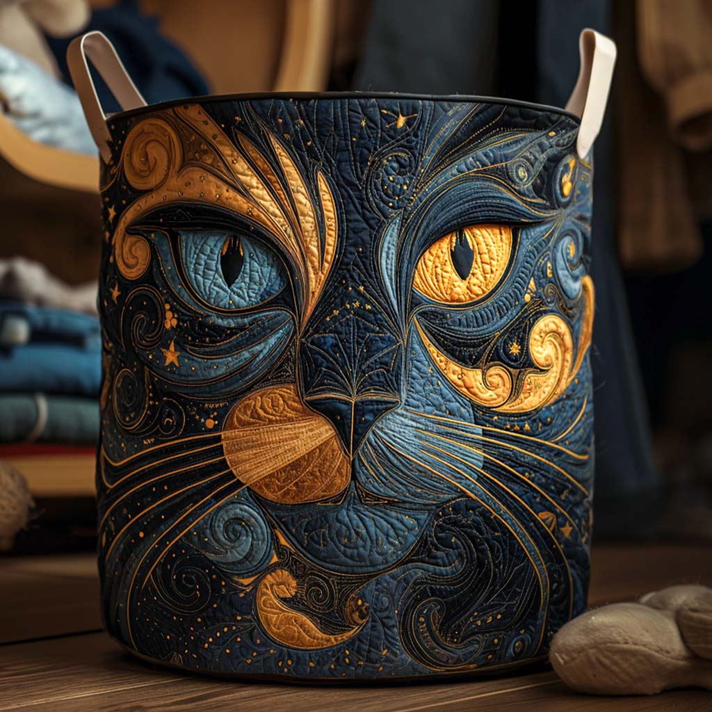 Canasta de ropa acolchada con estampado gato galáctico