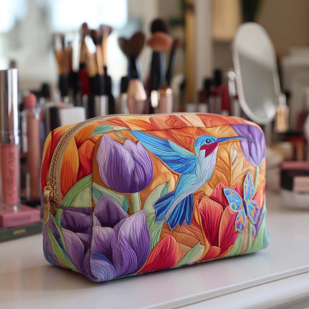 Cosmetiquera acolchada con estampado brillo del jardín