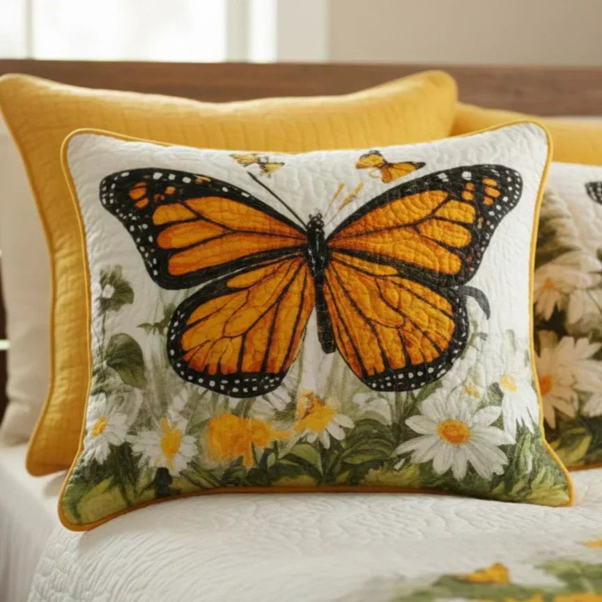 Funda de almohada acolchada con estampado pradera monarch