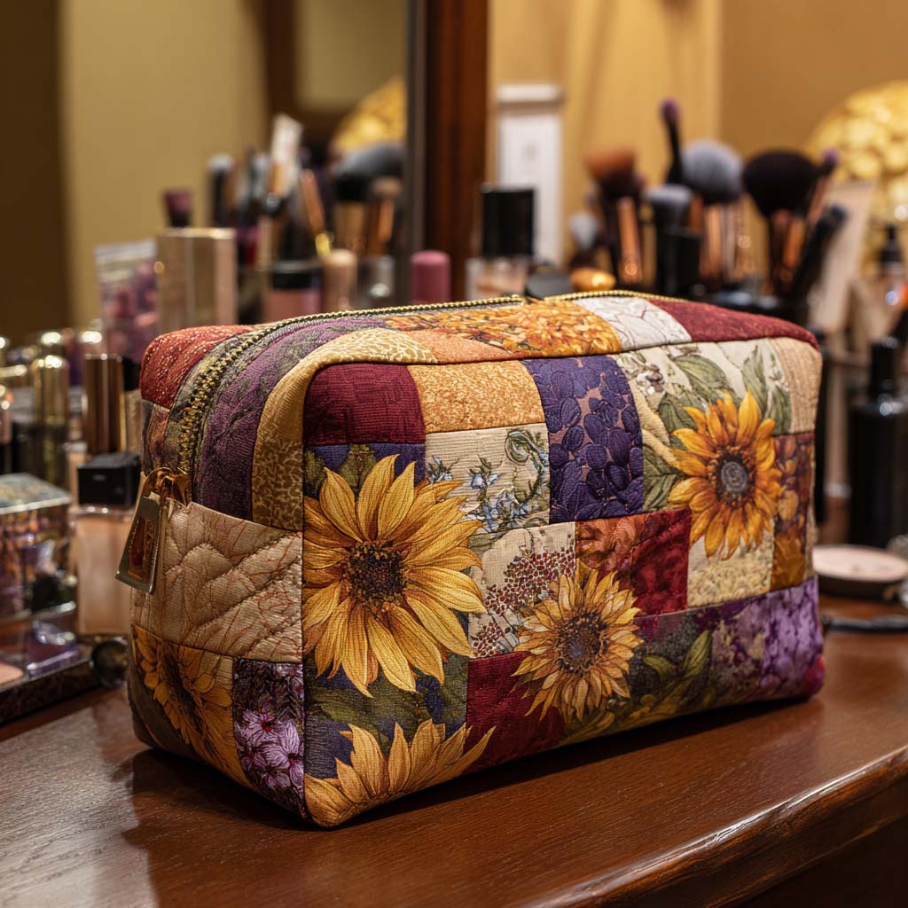 Cosmetiquera acolchada con estampado flor de oro