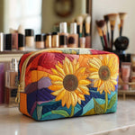 Cosmetiquera acolchada con estampado girasol dorado