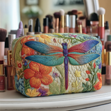 Cosmetiquera acolchada con estampado libélula dorada