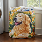 Canasta de ropa acolchada con estampado golden retriever en flores