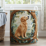 Canasta de ropa acolchada con estampado golden retriever en el campo