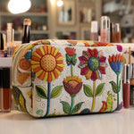 Cosmetiquera acolchada con estampado flor alegre