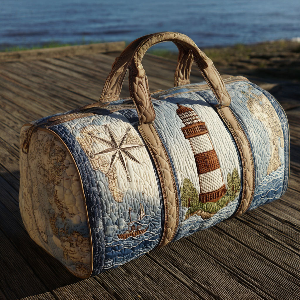 Bolso de viaje acolchado con estampado faro en el puerto