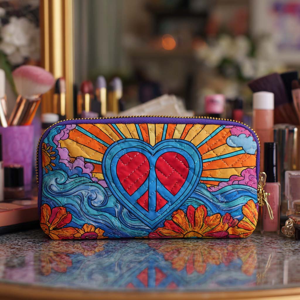 Cosmetiquera acolchada con estampado el corazón de la paz