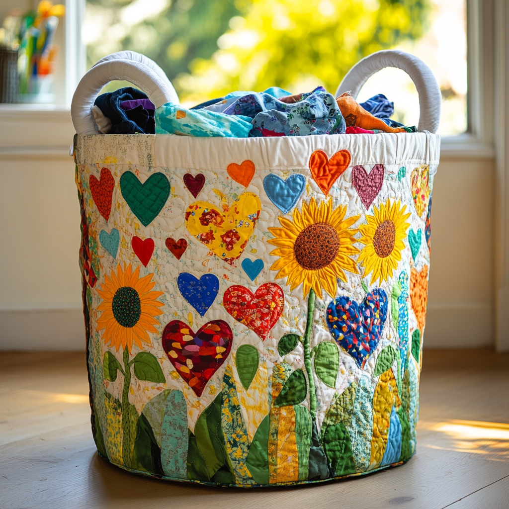 Canasta de ropa acolchada con estampado amor por el hogar