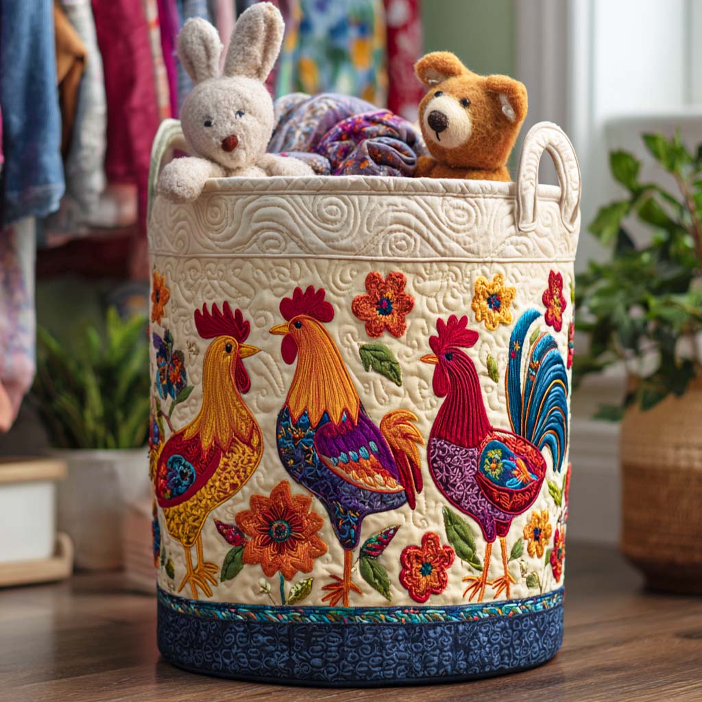 Canasta de ropa acolchada con estampado hogar de las gallinas