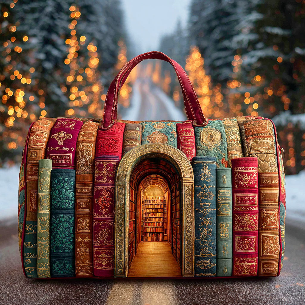 Bolso de viaje acolchado con estampado biblioteca oculta