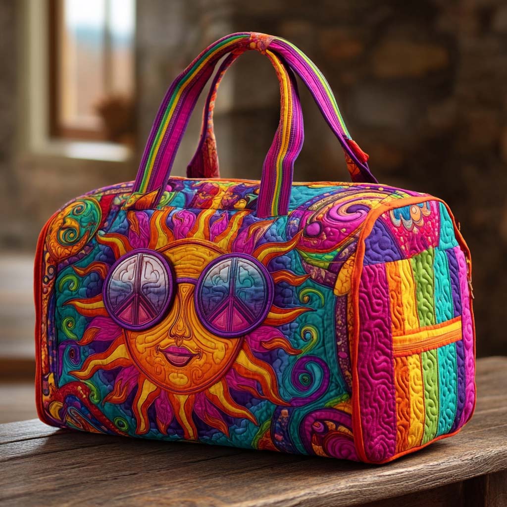 Bolso de viaje acolchado con estampado soleada hippie y alegre