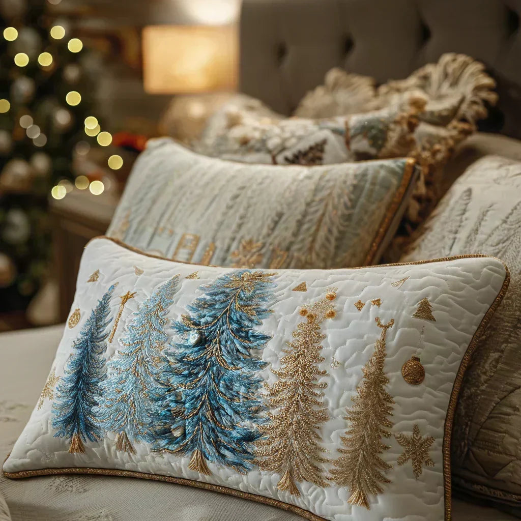 Funda de almohada acolchada con estampado bosque festivo