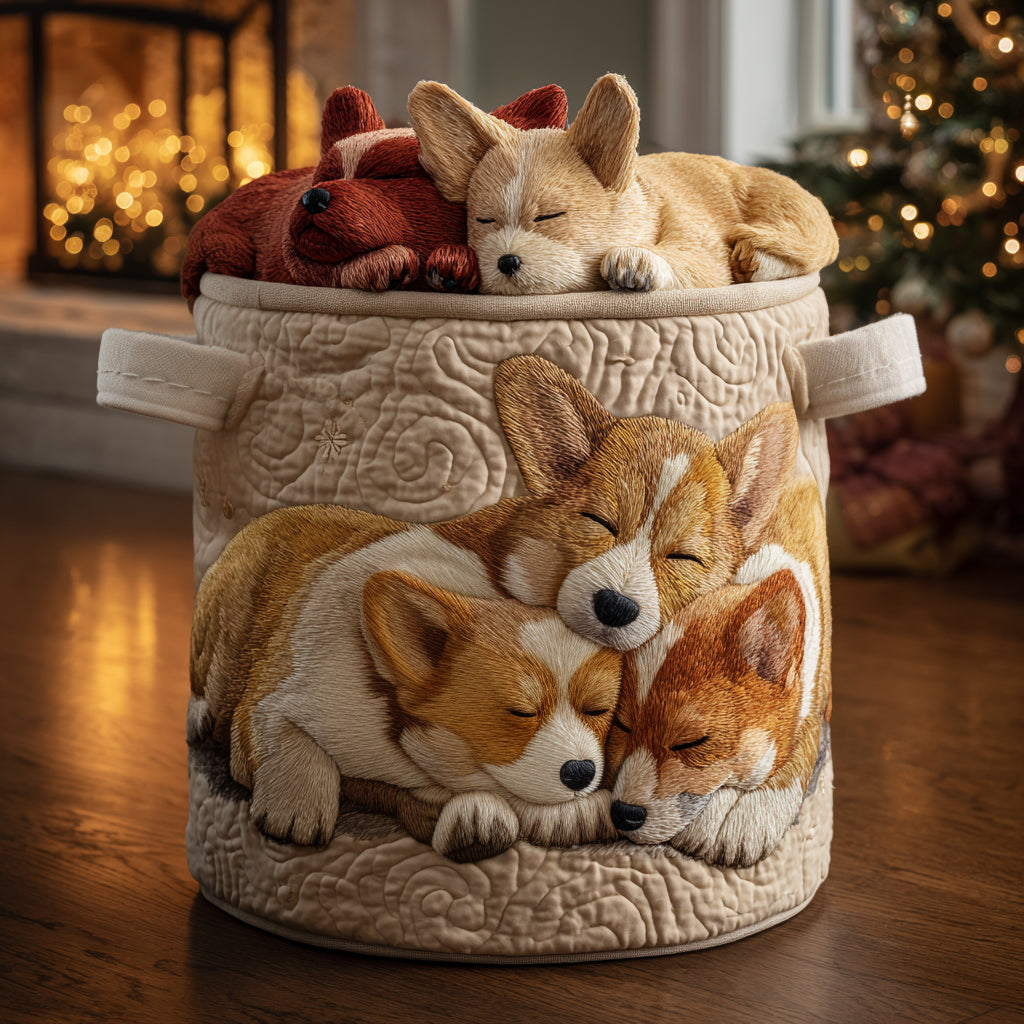 Canasta de ropa acolchada con estampado corgi para la navidad