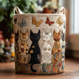 Canasta de ropa acolchada con estampado el hogar de los gatos