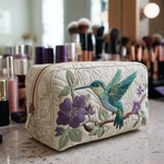Cosmetiquera acolchada con estampado flor de colibrí