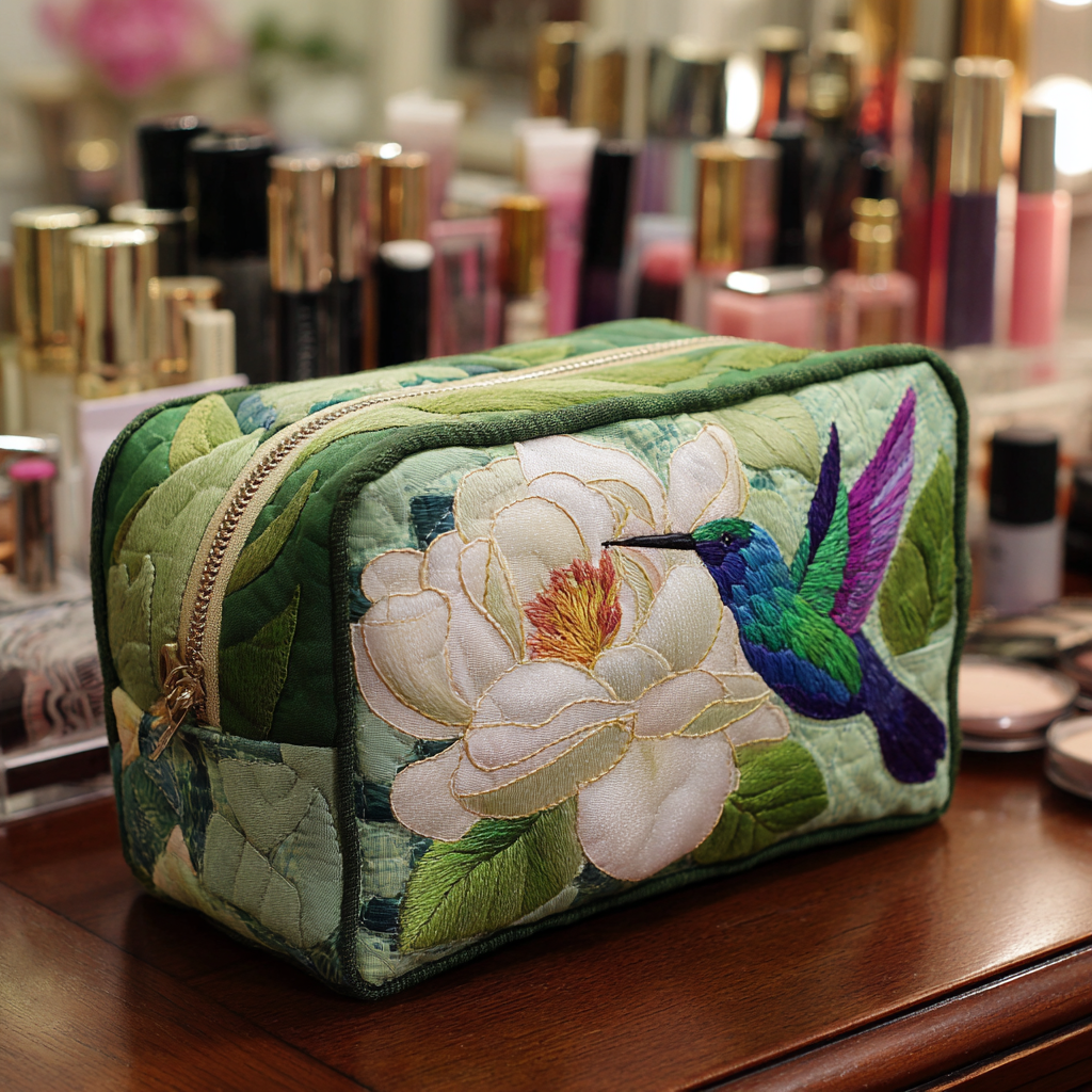 Cosmetiquera acolchada con estampado encantos de colibrí