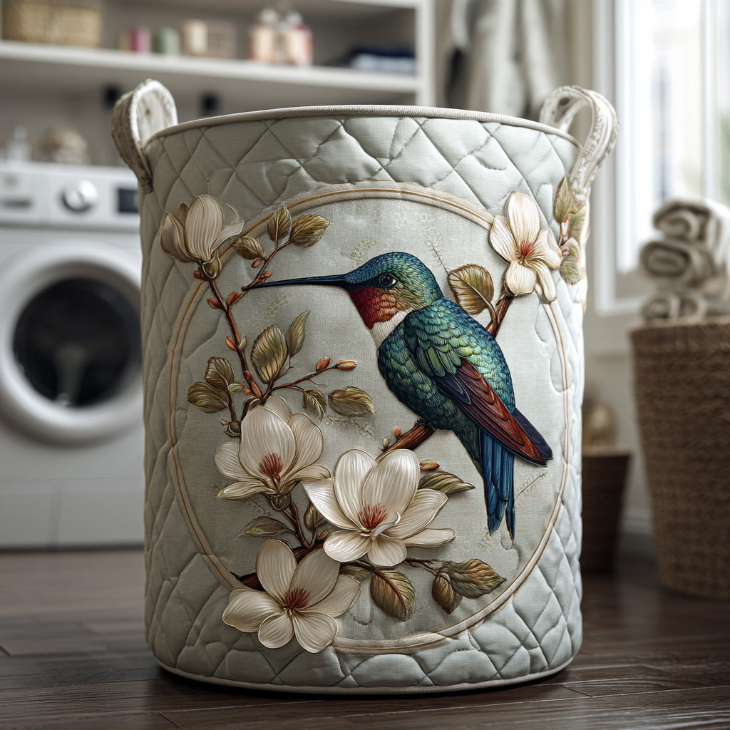 Canasta de ropa acolchada con estampado colibrí en estilo de encaje