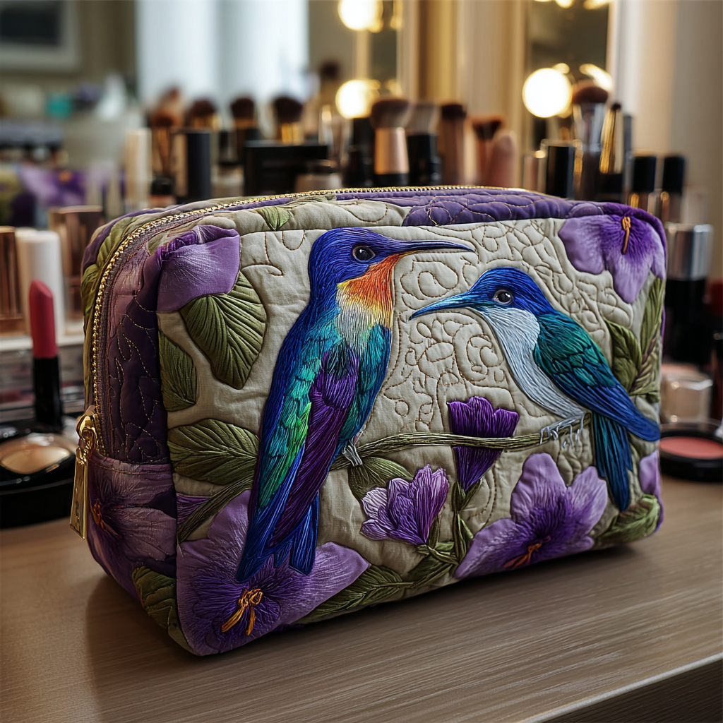 Cosmetiquera acolchada con estampado susurros de colibrí