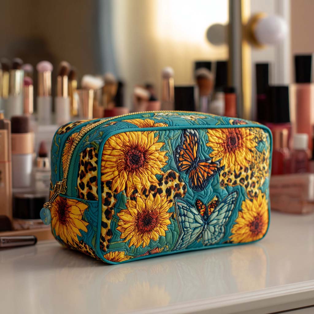 Cosmetiquera acolchada con estampado flores alegres