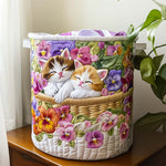 Canasta de ropa acolchada con estampado caos de gatitos