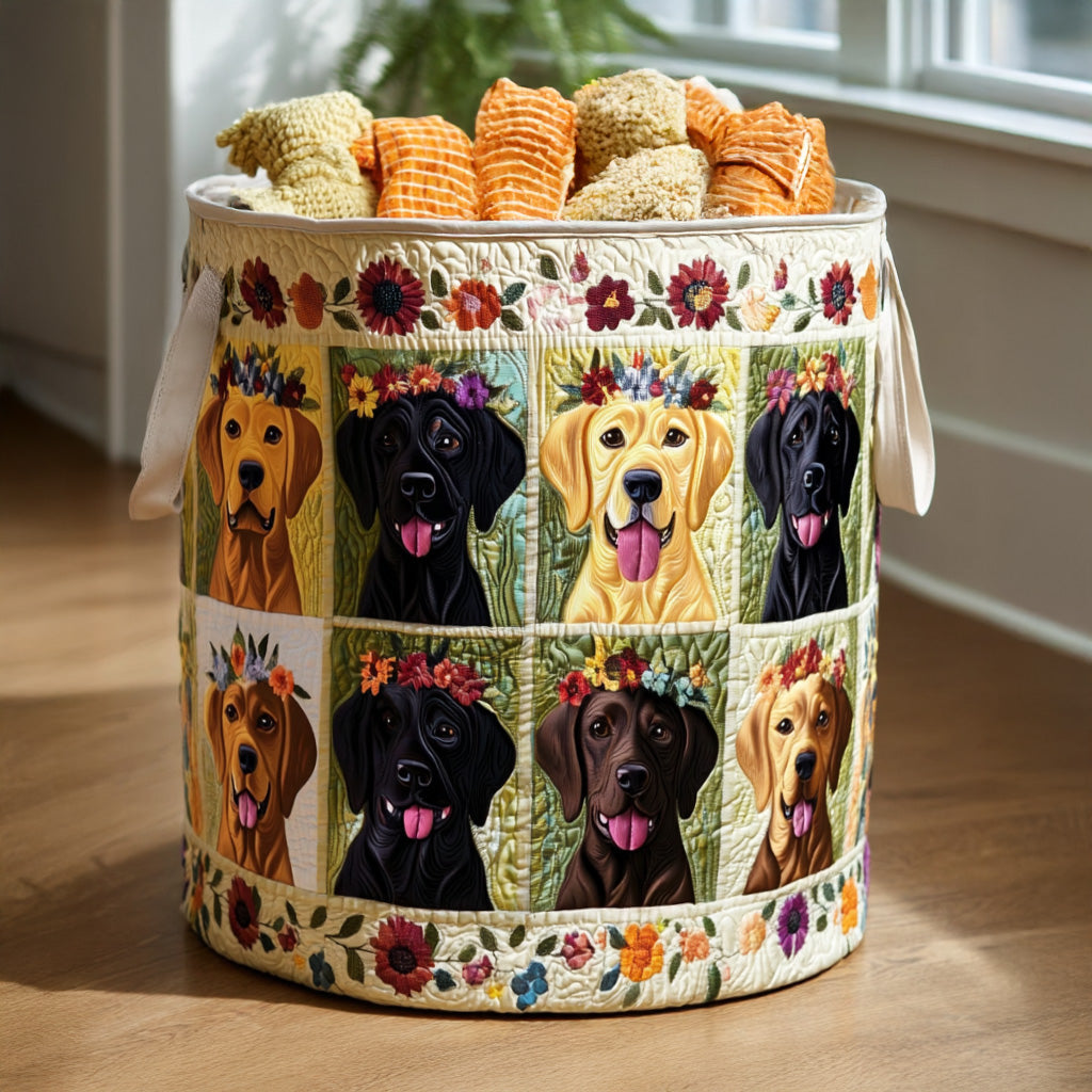 Canasta de ropa acolchada con estampado labradores en el rededor