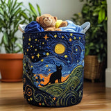 Canasta de ropa acolchada con estampado gato dormilón