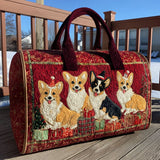 Bolso de viaje acolchado con estampado corgi navideño