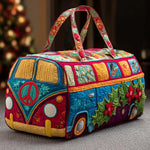 Bolso de viaje acolchado con estampado alegre autobús hippie