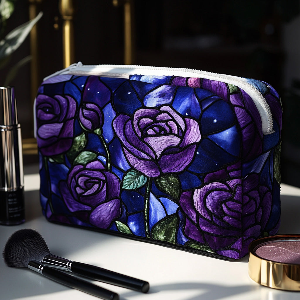 Cosmetiquera acolchada con estampado rosa de medianoche
