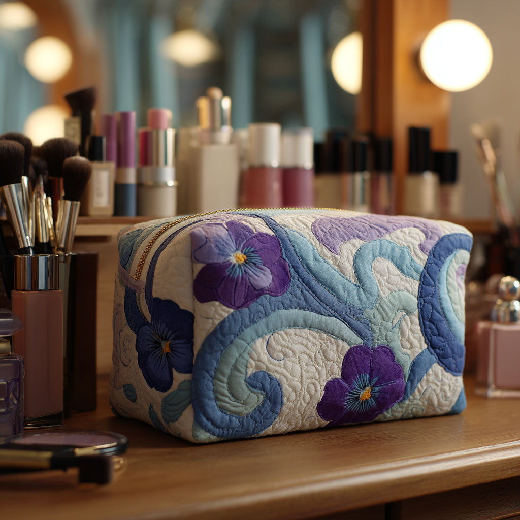 Cosmetiquera acolchada con estampado violeta de medianoche