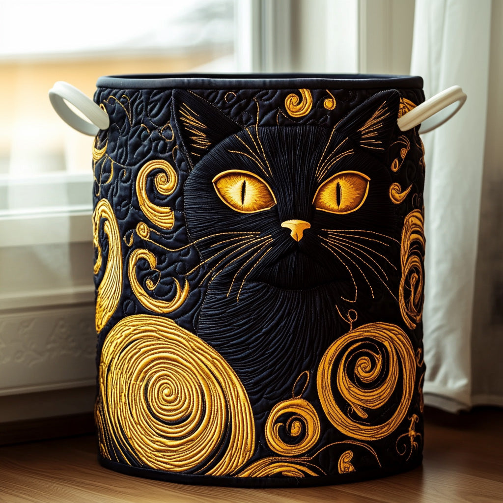 Canasta de ropa acolchada con estampado gato a medianoche