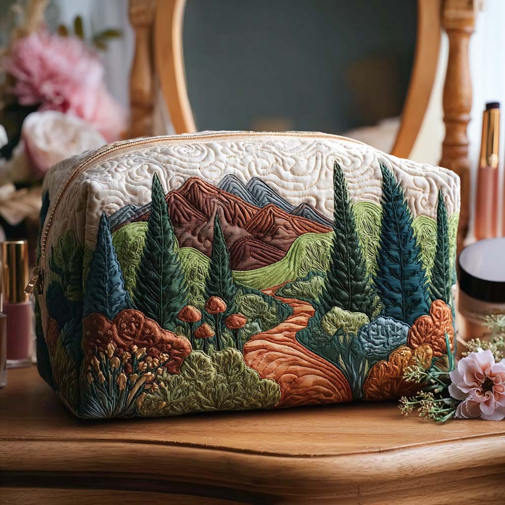 Cosmetiquera acolchada con estampado senderos cubiertos de musgo