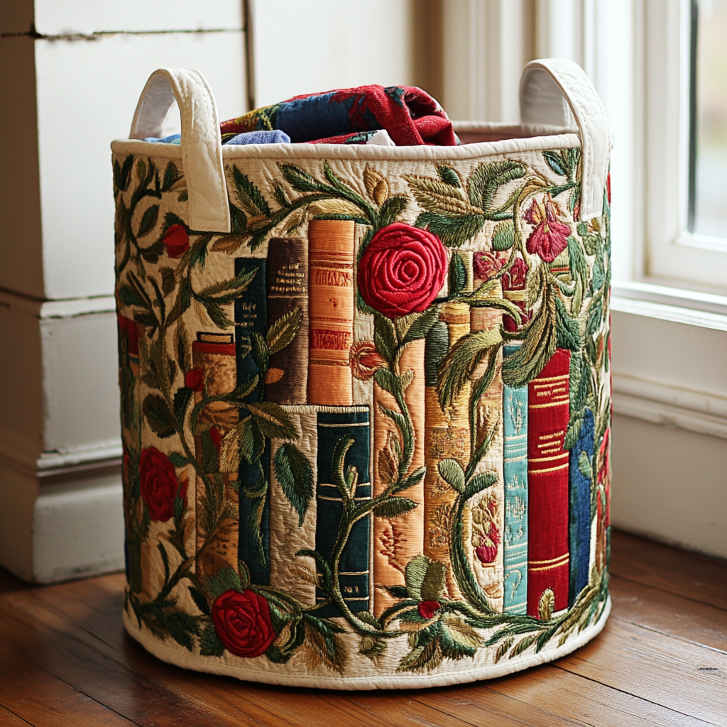 Canasta de ropa acolchada con estampado libros de la naturaleza