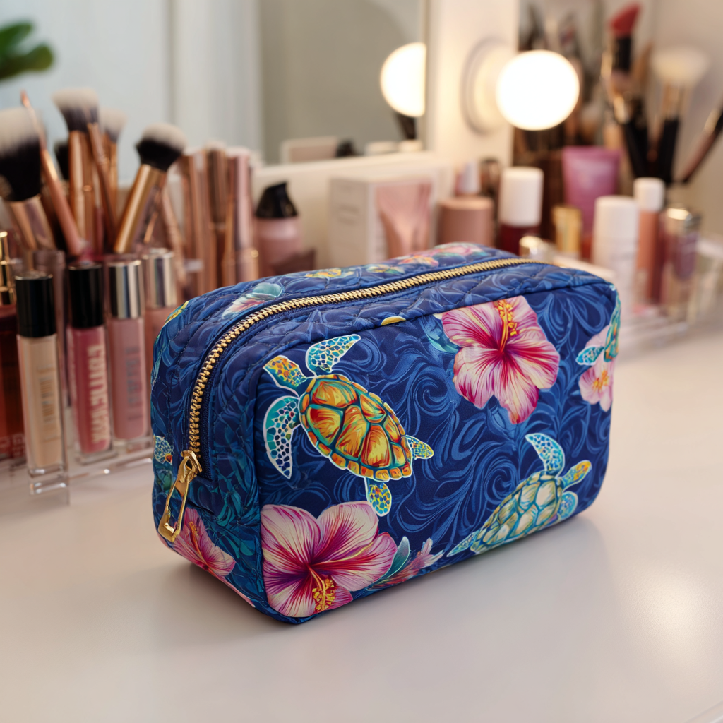 Cosmetiquera acolchada con estampado tortuga marina