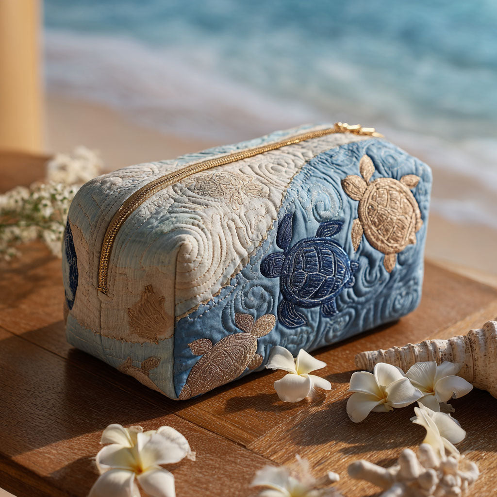 Cosmetiquera acolchada con estampado tortuga marina brillante