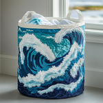 Canasta de ropa acolchada con estampado olas del mar