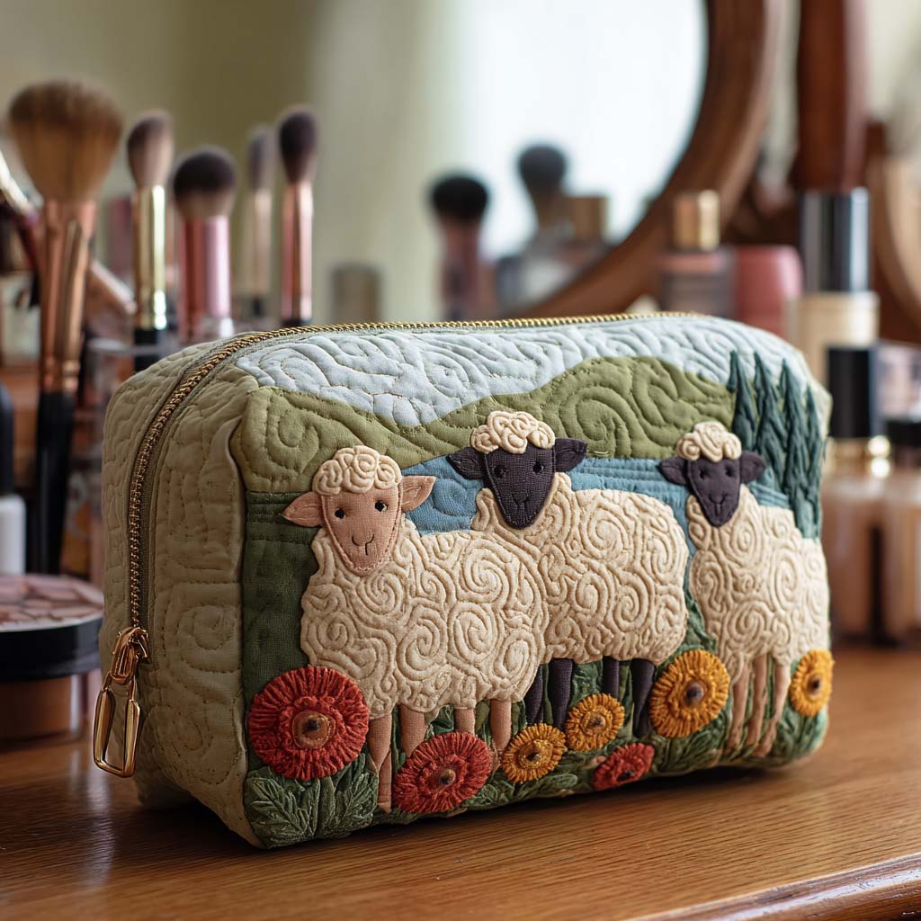 Cosmetiquera acolchada con estampado oveja