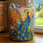 Canasta de ropa acolchada con estampado espléndido pavo real