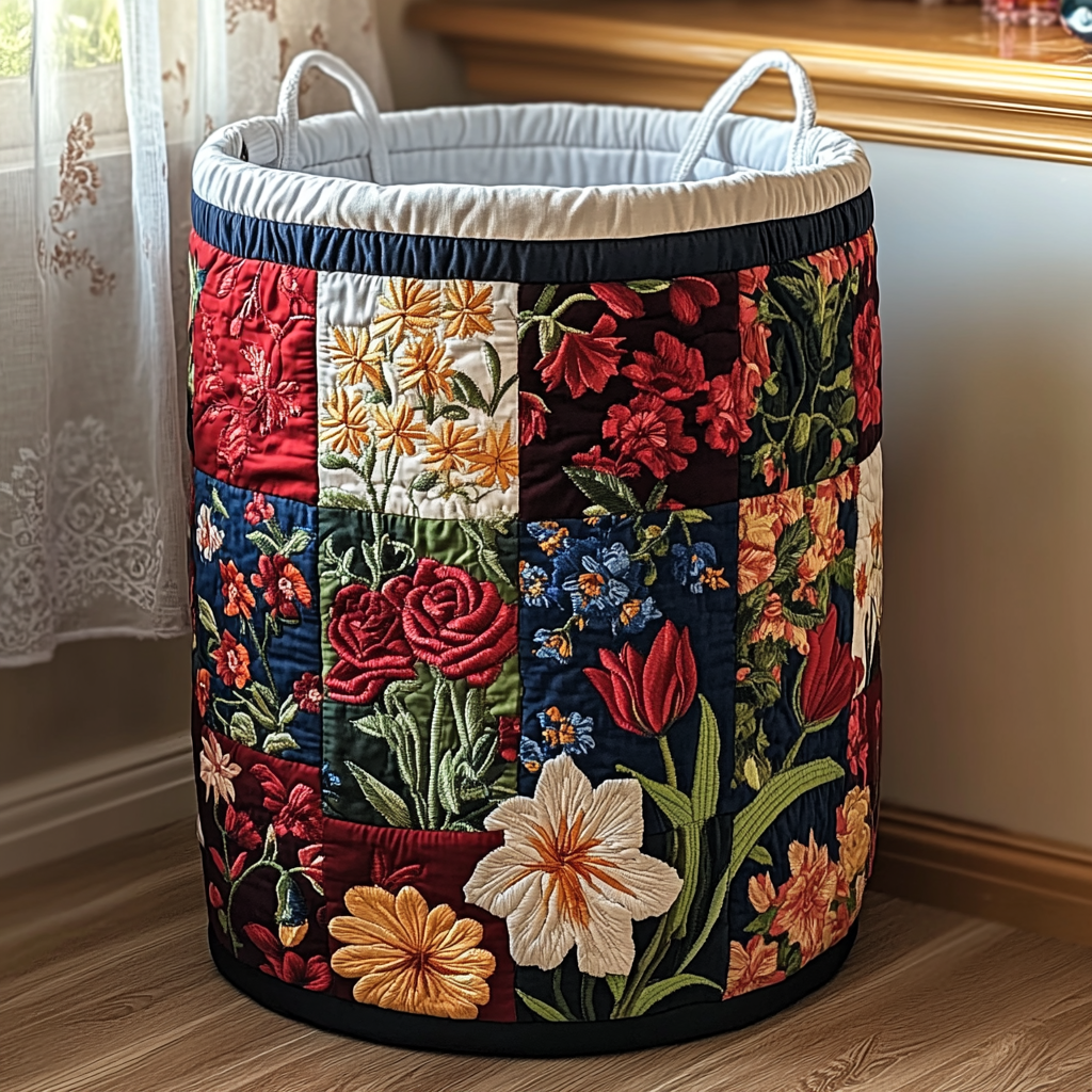 Canasta de ropa acolchada con estampado encanto de los pétalos