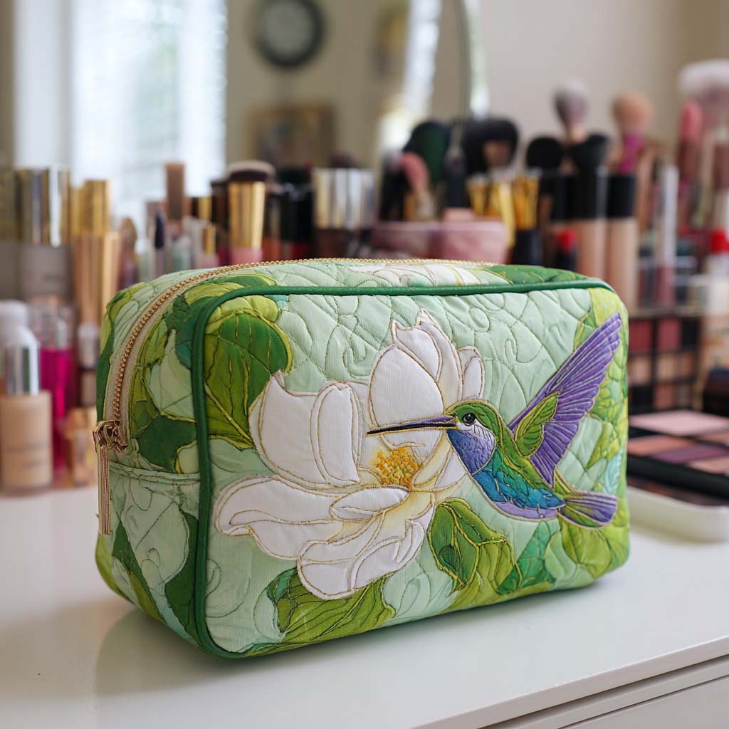 Cosmetiquera acolchada con estampado susurro de pétalos
