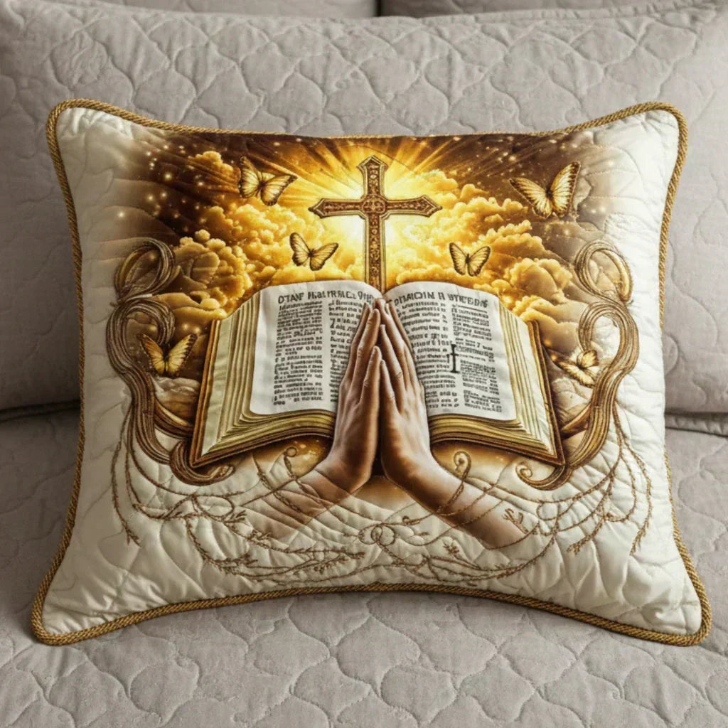 Funda de almohada acolchada con estampado oración y escritura