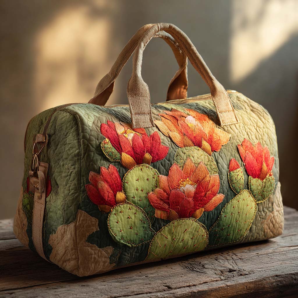Bolso de viaje acolchado con estampado cactus floreciente