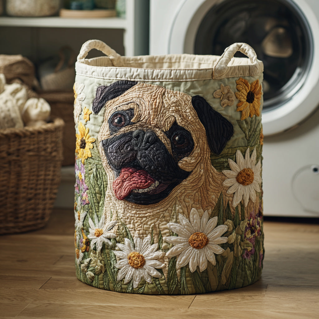 Canasta de ropa acolchada con estampado mop en margaritas