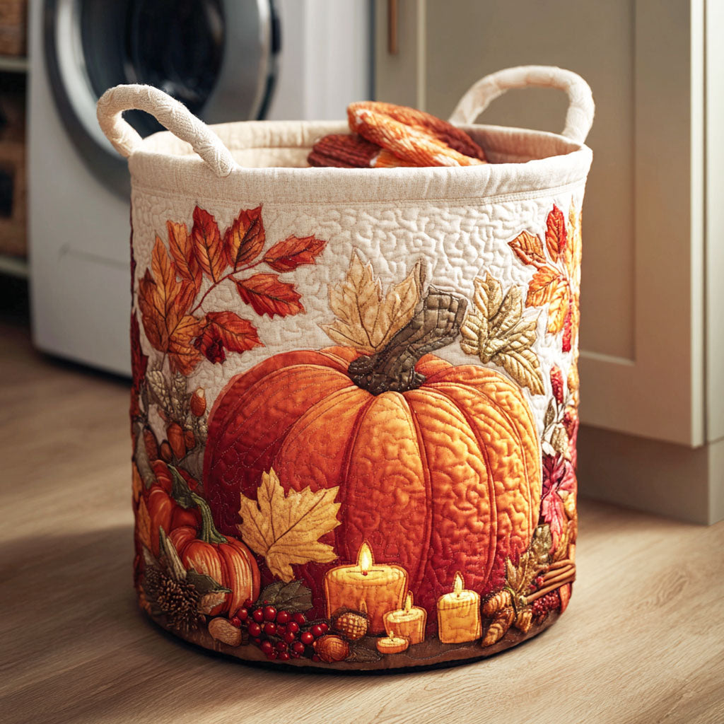 Canasta de ropa acolchada con estampado cosecha de calabazas