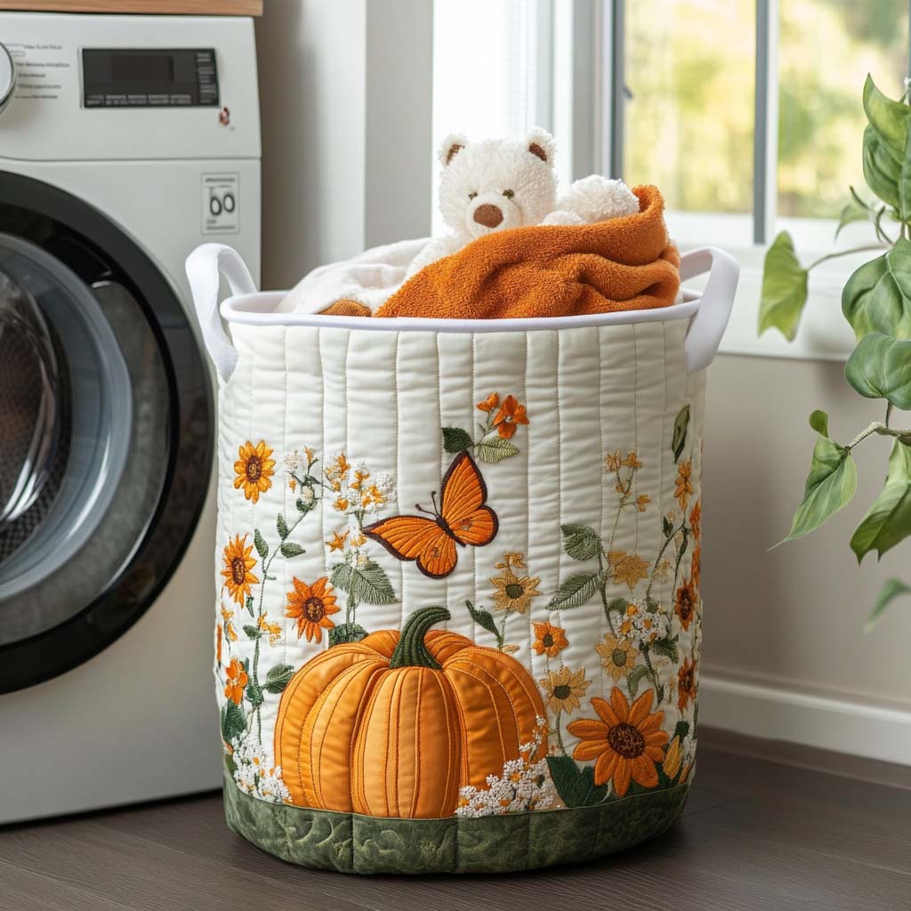 Canasta de ropa acolchada con estampado mañana de calabaza